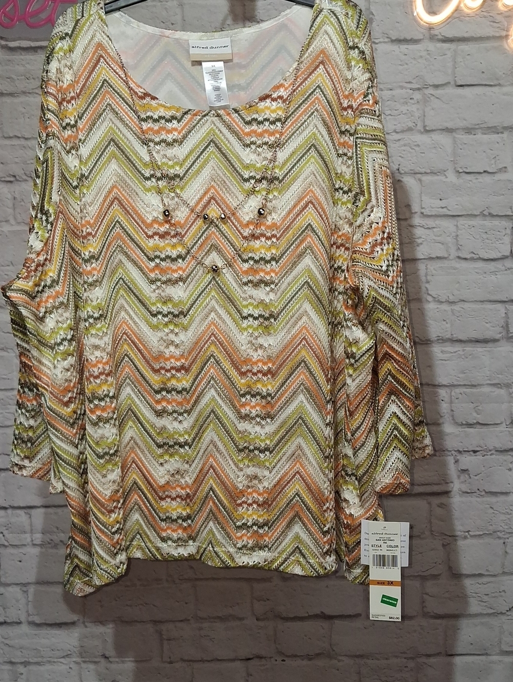 Alfred Dunner Women's Multicolor Chevron Tunic - Orange, Green, Cream